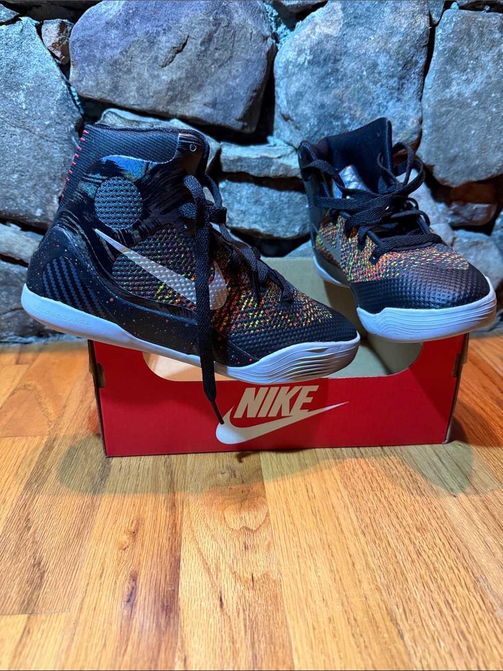 NIKE KOBE IX 9 ELITE GS MASTERPIECE BLACK MULTICOLOR Size 4
